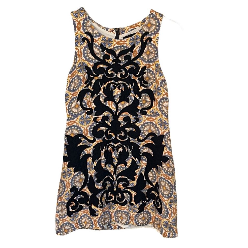 Vanessa Virginia Anthropology Embroidered Linen Owen Floral Shift Dress 6P